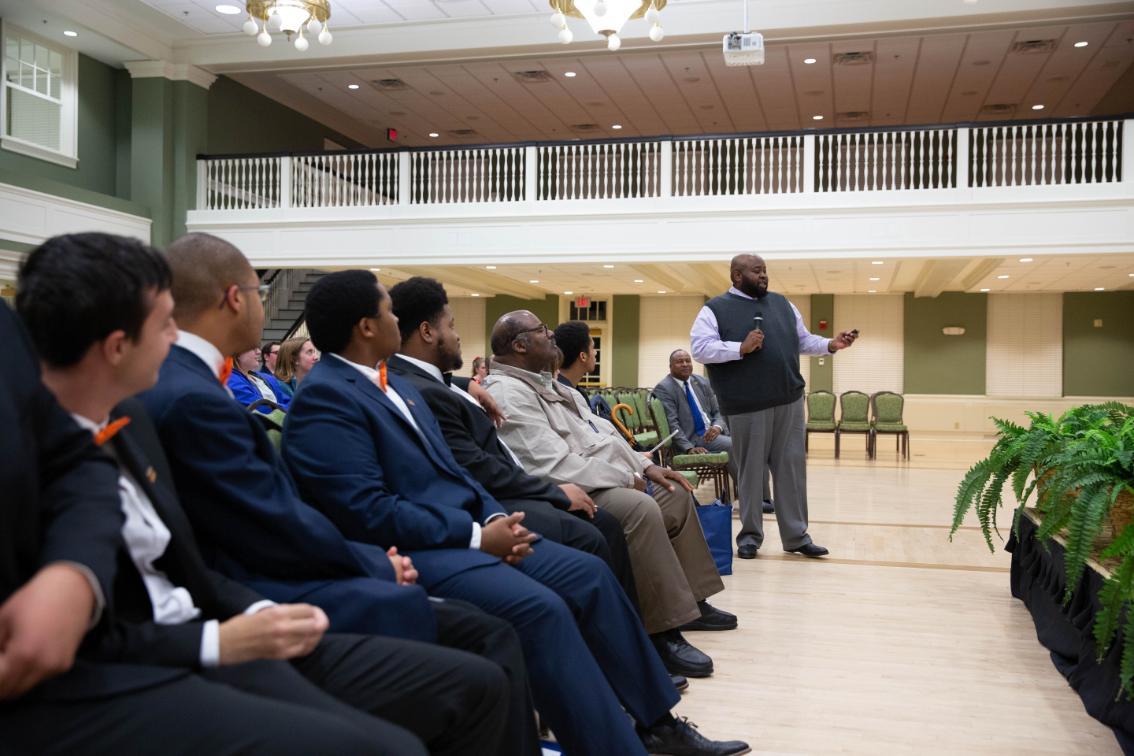 National Teacher of the year Rodney Robinson speaks to a group of Call Me Mister students