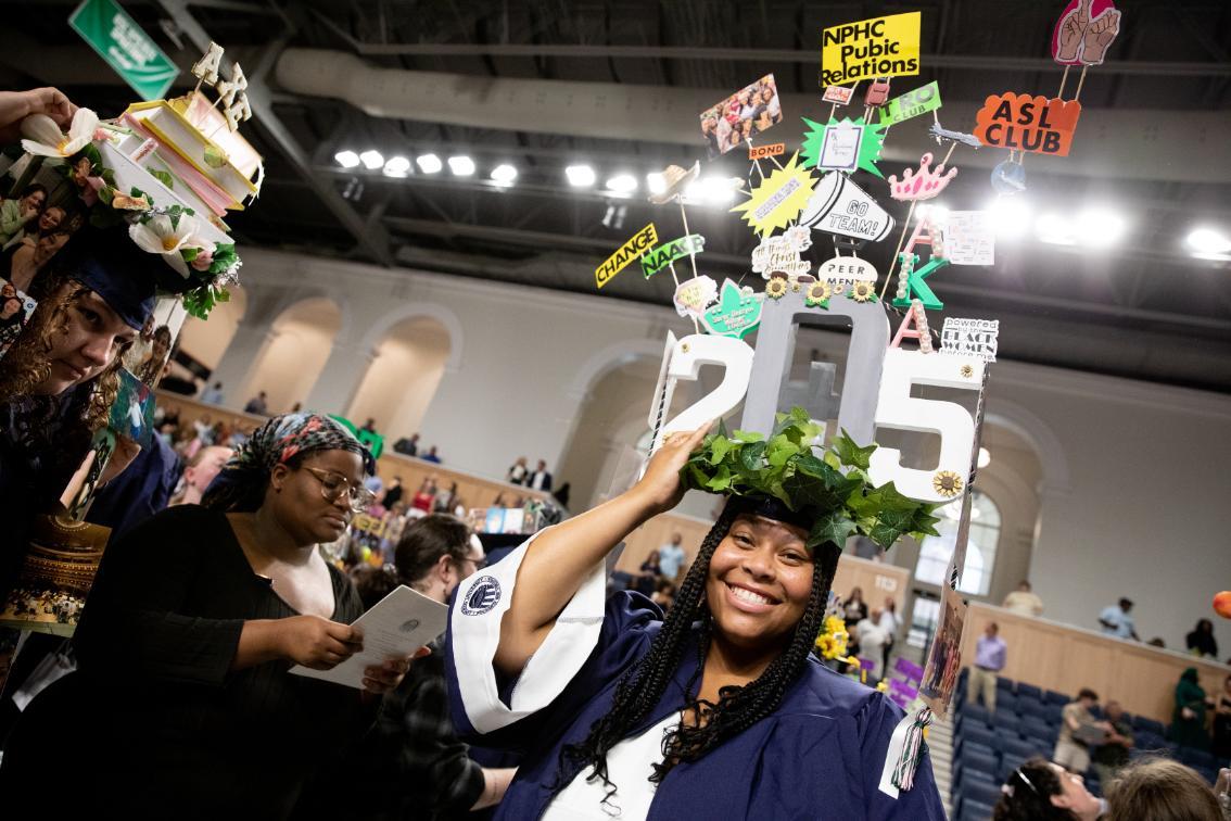 Student and her cap at Convocation 2024