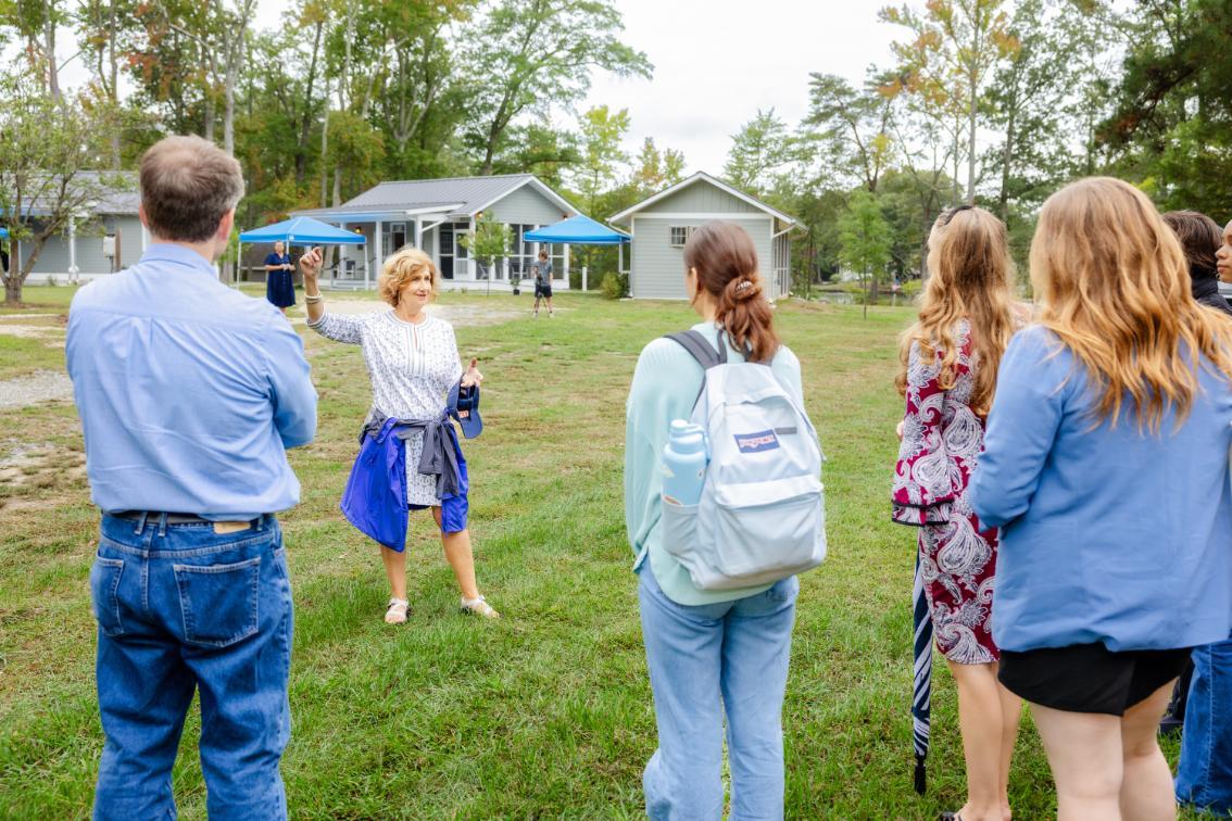 Baliles Center Executive Director Sherry Swinson talks with students about the new facilities